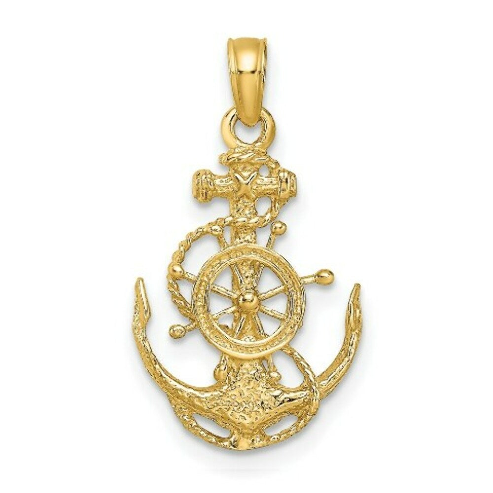 14K Yellow Gold Small Anchor with Wheel Pendant
