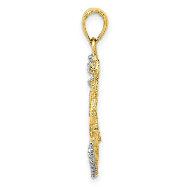 14K Yellow Gold& Rhodium Anchor w/Rope Pendant