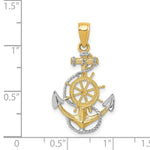 Load image into Gallery viewer, 14K Yellow Gold&amp; Rhodium Anchor w/Rope Pendant
