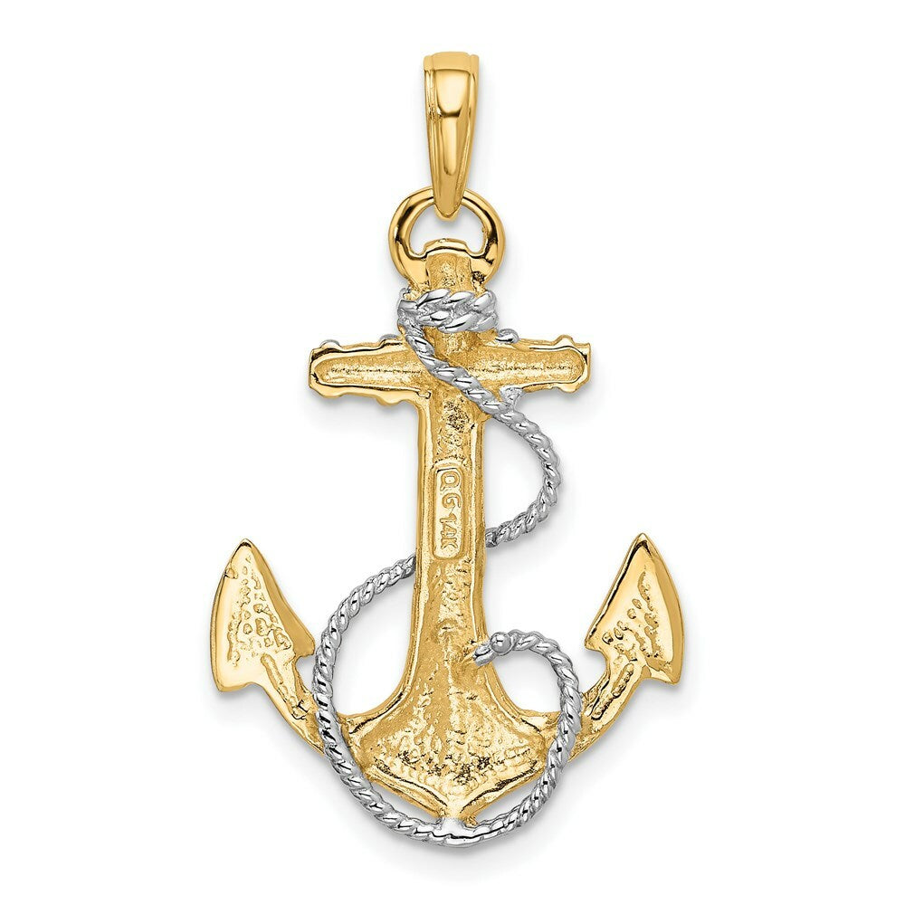 14K Two-tone Gold Anchor w/Rope Pendant
