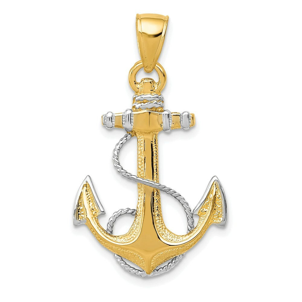 14K Two-tone Gold Anchor w/Rope Pendant