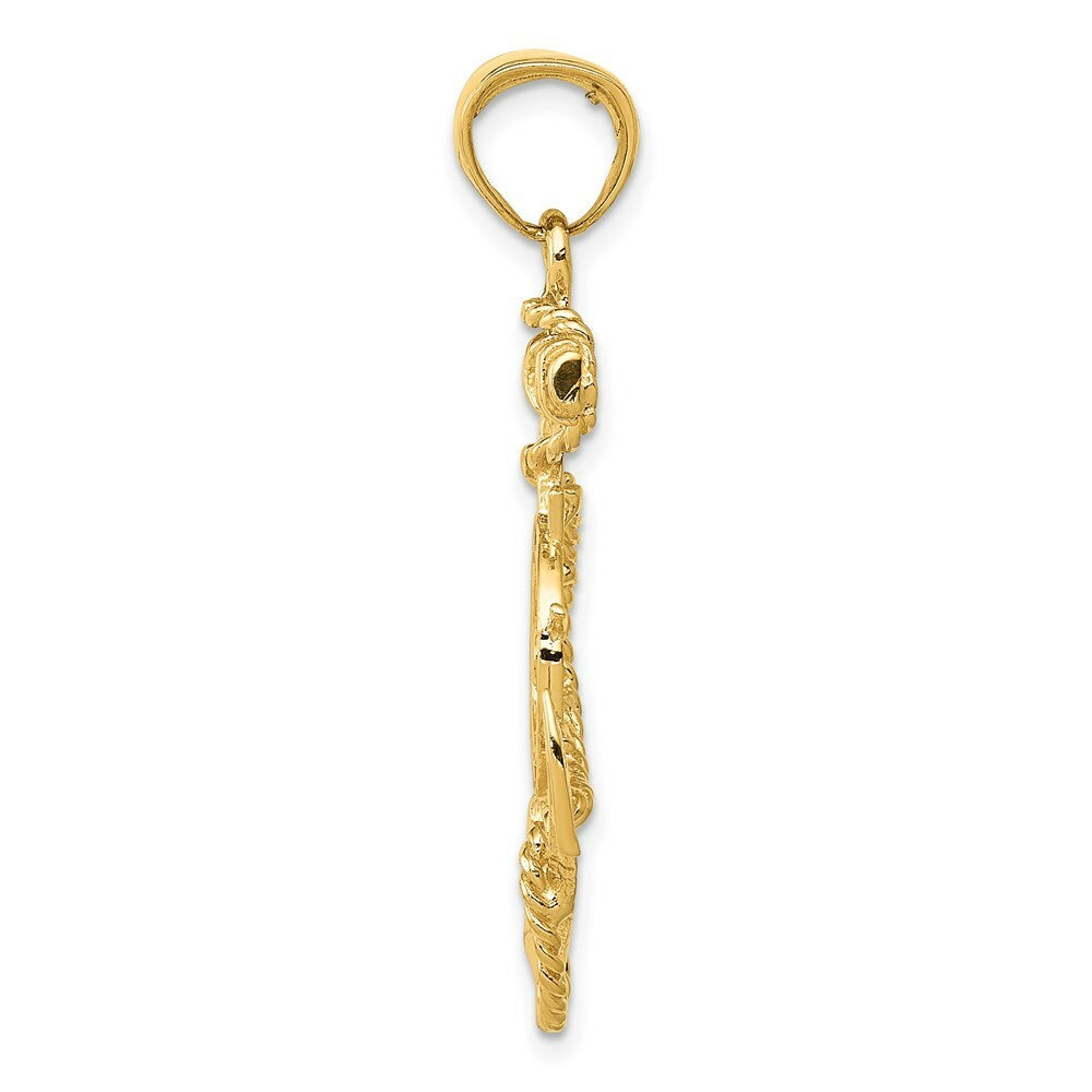 14K Yellow Gold Large Anchor w/Wheel Pendant