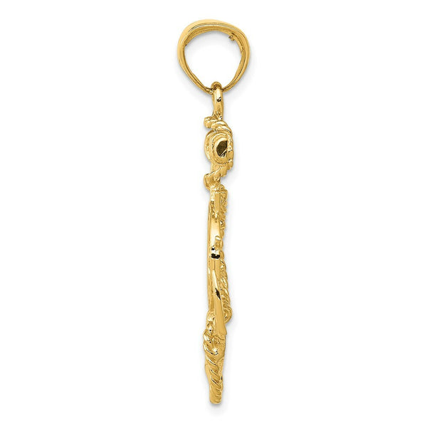 14K Yellow Gold Large Anchor w/Wheel Pendant