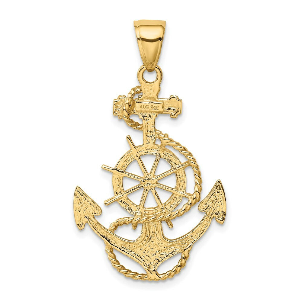 14K Yellow Gold Large Anchor w/Wheel Pendant