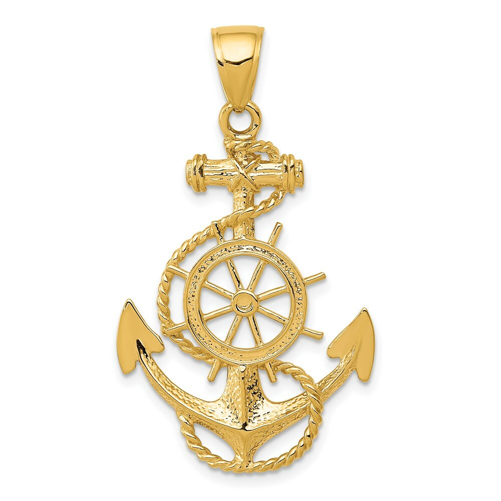 14K Yellow Gold Large Anchor w/Wheel Pendant