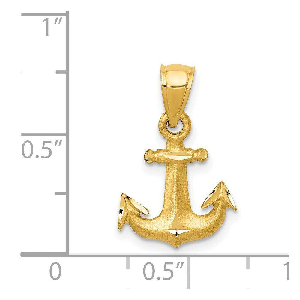 14K Yellow Gold Diamond-cut Anchor Pendant