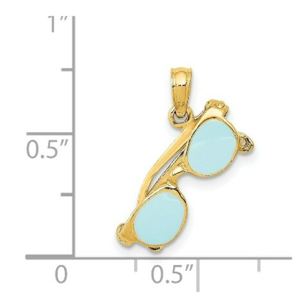 14K Yellow Gold Aqua Enameled Sunglasses Pendant