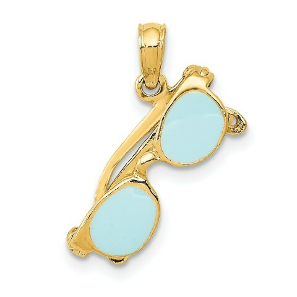 14K Yellow Gold Aqua Enameled Sunglasses Pendant