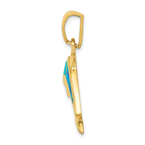 14K Yellow Gold Imitation Opal Dolphin Pendant