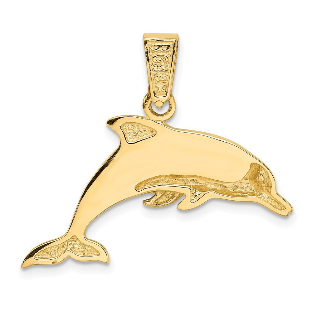 14K Yellow Gold Imitation Opal Dolphin Pendant