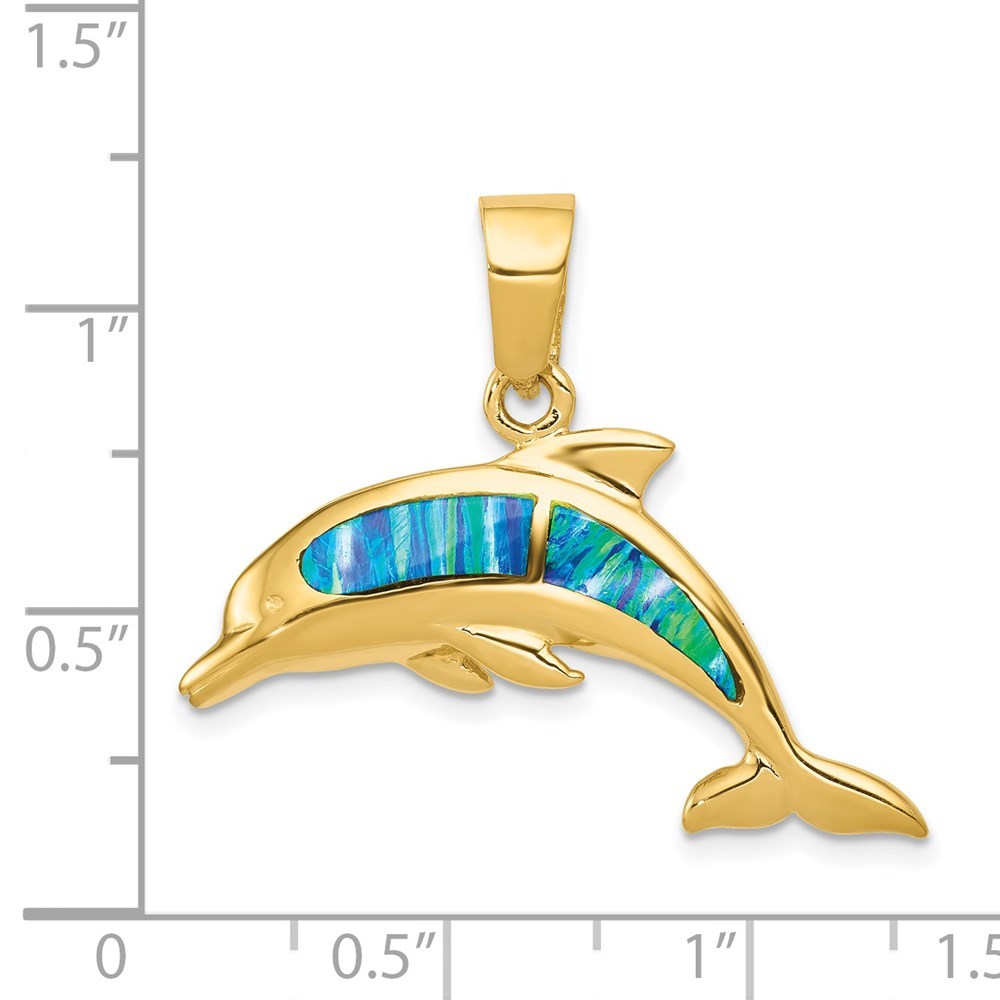 14K Yellow Gold Imitation Opal Dolphin Pendant