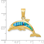 Load image into Gallery viewer, 14K Yellow Gold Imitation Opal Dolphin Pendant
