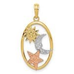 Load image into Gallery viewer, 14K Yellow Gold Yellow &amp; Rose Gold w/Rhodium Sun, Moon &amp; Star Oval Pendant
