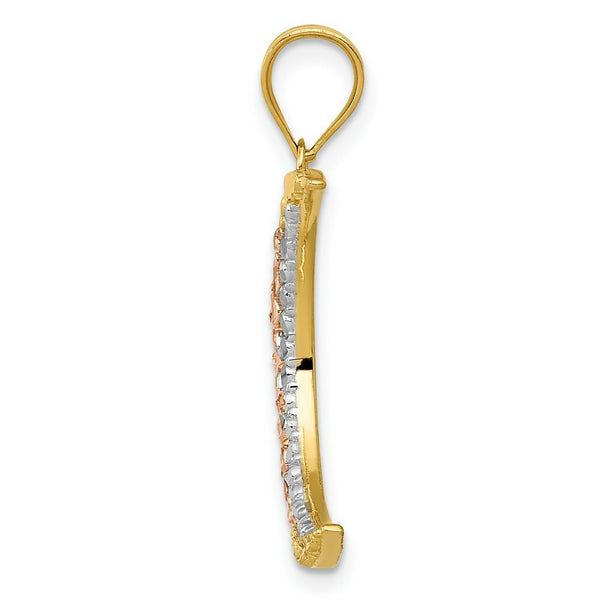 14K Yellow Gold Yellow, Rose and Rhodium Diamond-cut Moon Pendant