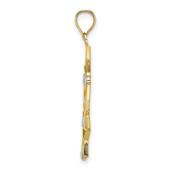 14K Yellow Gold with White Rhodium Diamond-cut Star Cluster Charm Pendant