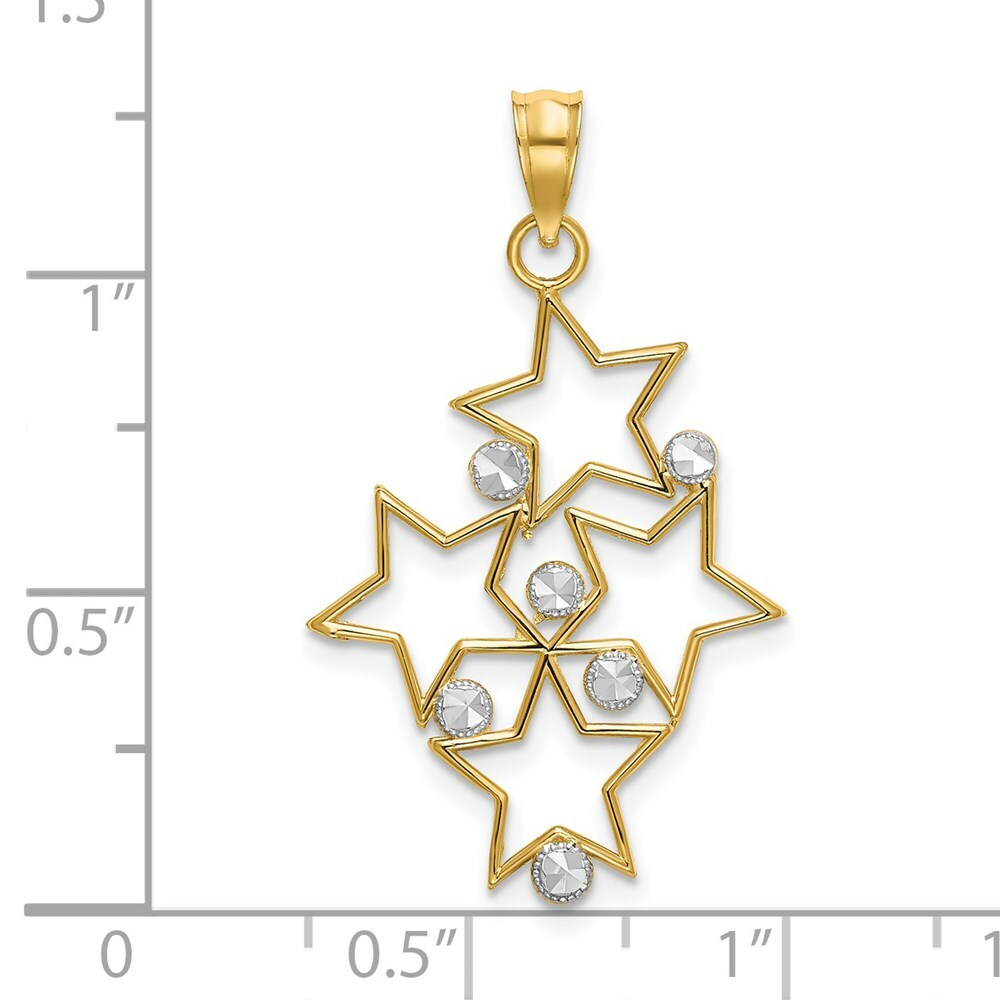 14K Yellow Gold with White Rhodium Diamond-cut Star Cluster Charm Pendant