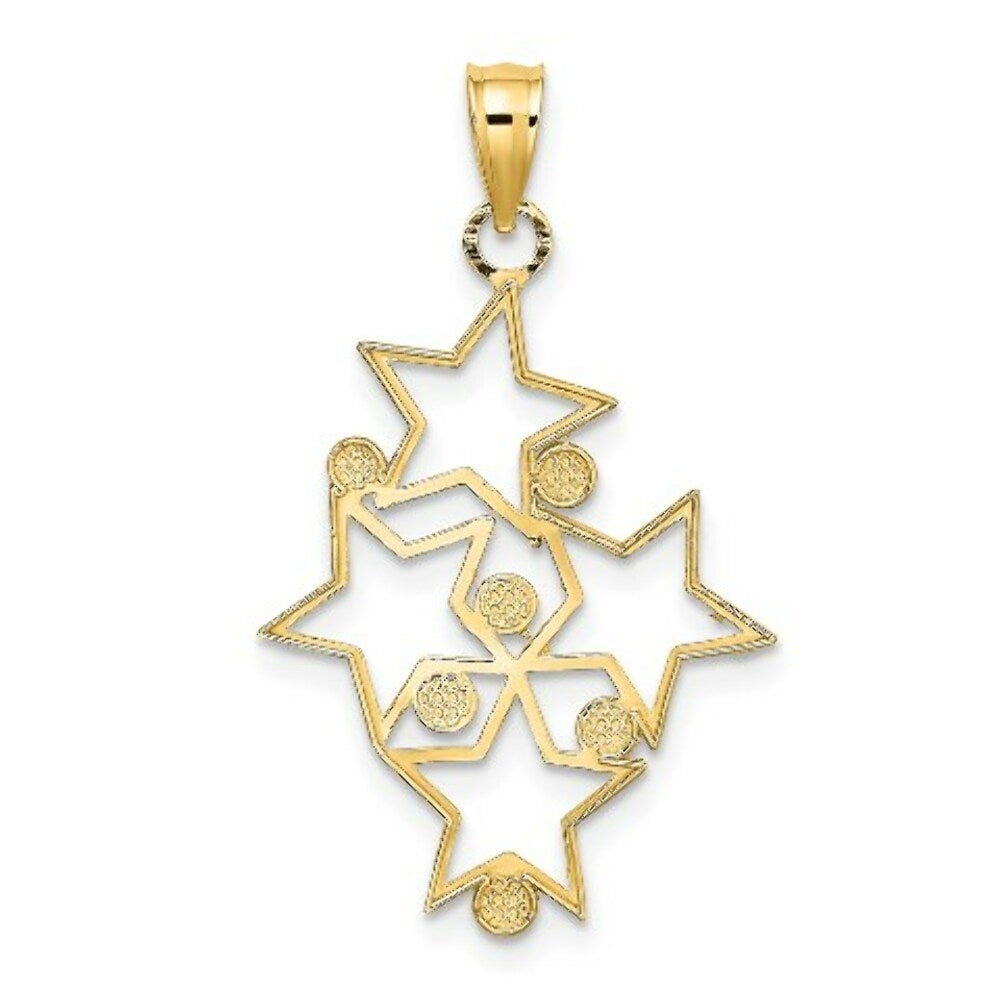 14K Yellow Gold with White Rhodium Diamond-cut Star Cluster Charm Pendant