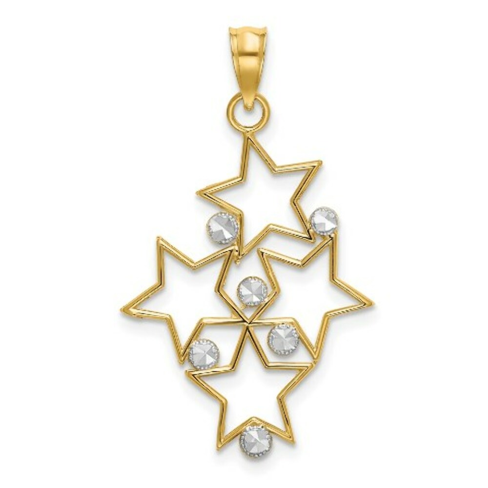 14K Yellow Gold with White Rhodium Diamond-cut Star Cluster Charm Pendant