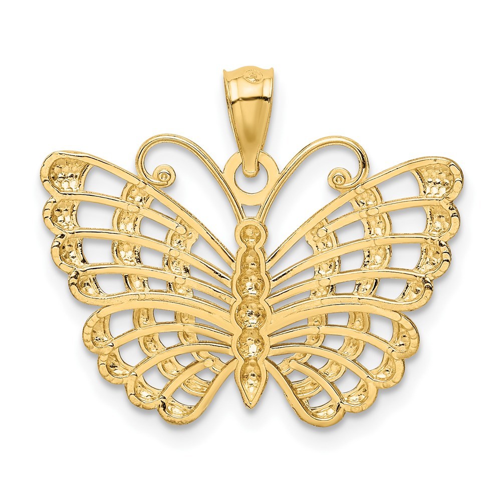 14K Yellow Gold and Rhodium Diamond-cut Butterfly Pendant