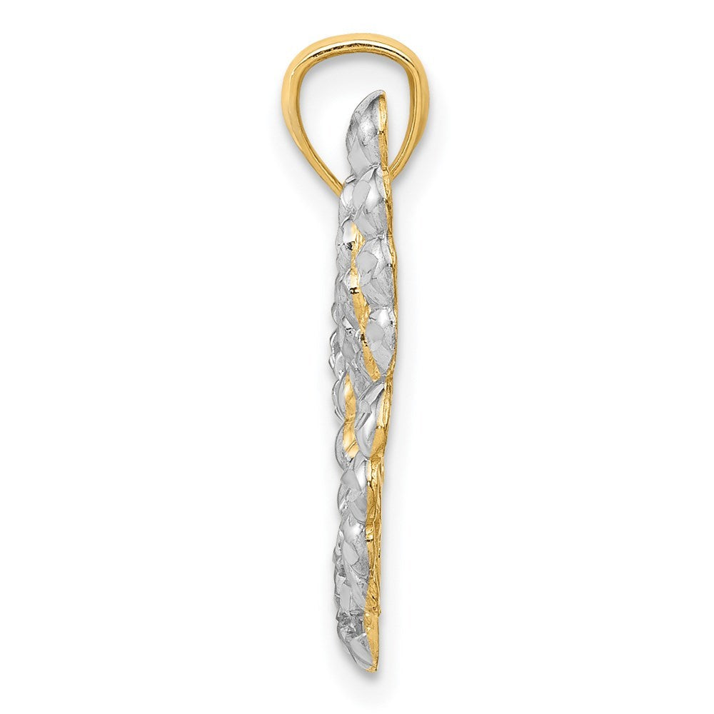 14K Yellow Gold and Rhodium Diamond-cut Butterfly Pendant