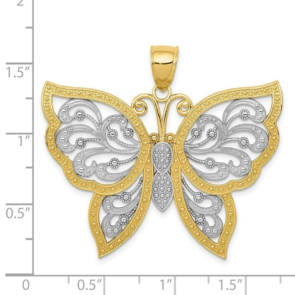 14K Yellow Gold & Rhodium Diamond-cut Butterfly Pendant