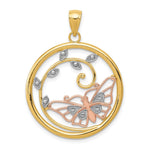 Load image into Gallery viewer, 14K Yellow Gold Yellow &amp; Rose Gold w/Rhodium Butterfly in Circle Pendant
