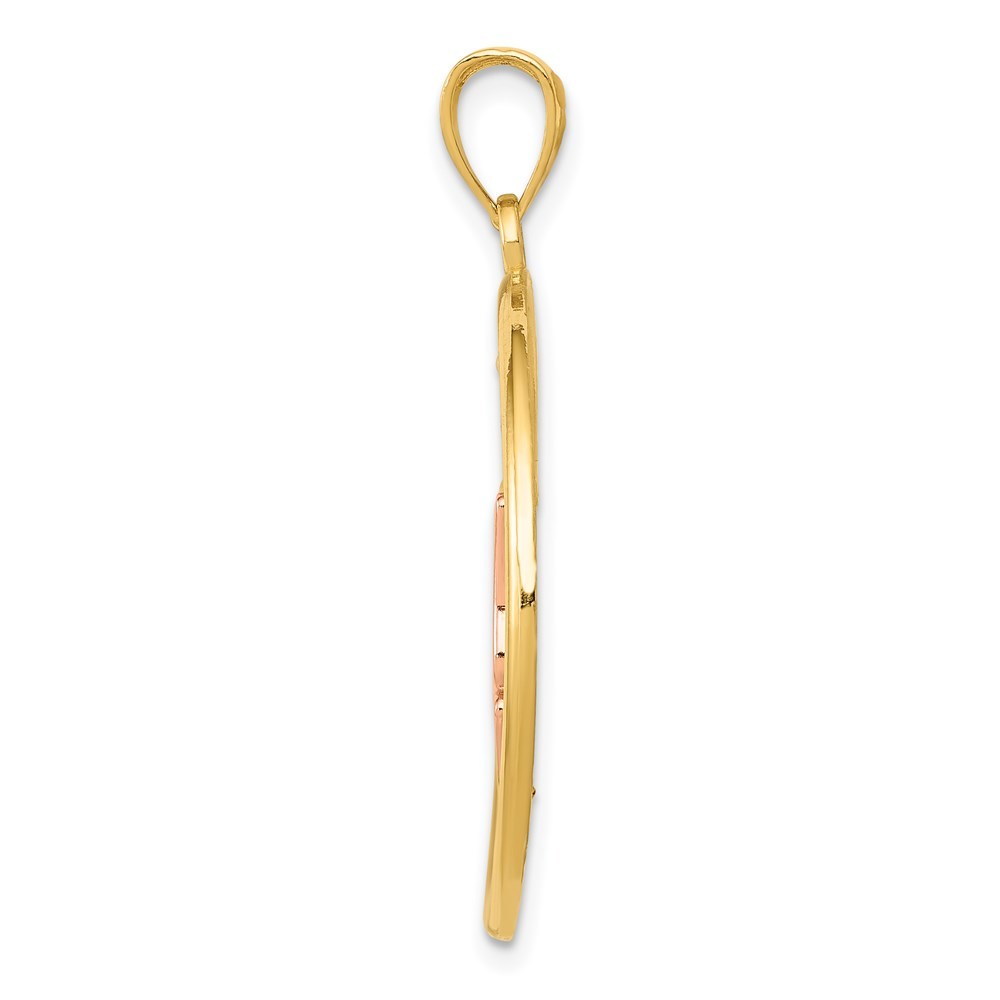 14K Yellow Gold Yellow & Rose Gold w/Rhodium Butterfly in Circle Pendant