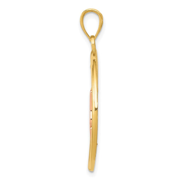 14K Yellow Gold Yellow & Rose Gold w/Rhodium Butterfly in Circle Pendant