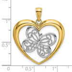 Load image into Gallery viewer, 14K Yellow Gold with White Rhodium Butterfly in Heart Charm Pendant
