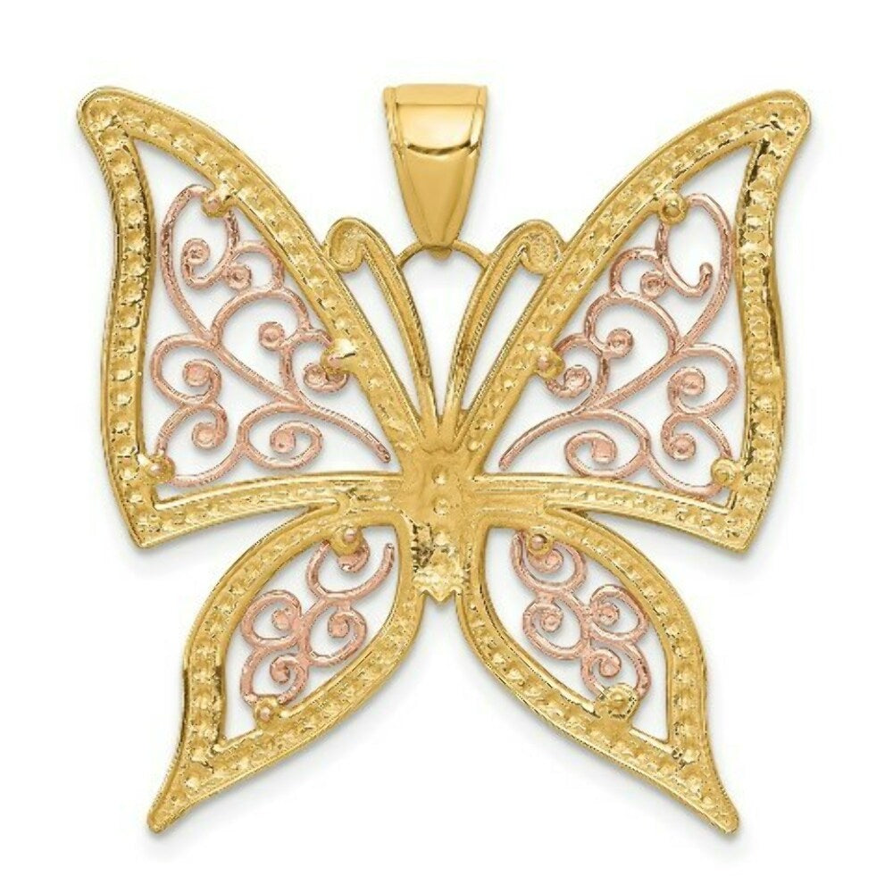 14K Yellow Gold Yellow & Rose Gold w/Rhodium Diamond-cut Butterfly Pendant