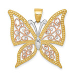 Load image into Gallery viewer, 14K Yellow Gold Yellow &amp; Rose Gold w/Rhodium Diamond-cut Butterfly Pendant
