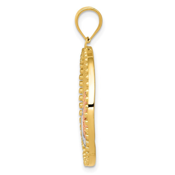 14K Yellow Gold Yellow, Rose and Rhodium Dragonfly Pendant