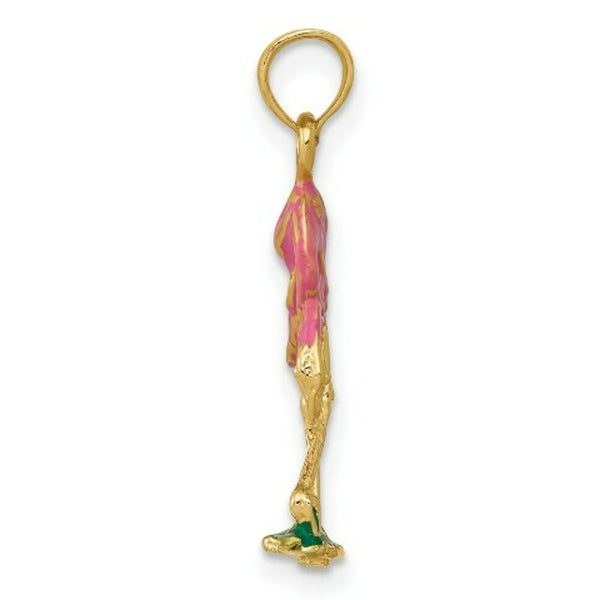 14K Yellow Gold Enameled Flamingo Pendant