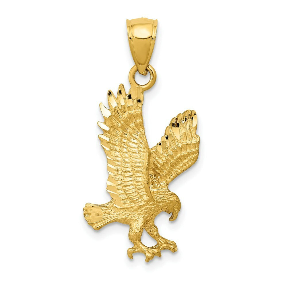 14K Yellow Gold Satin Diamond-cut Eagle Pendant