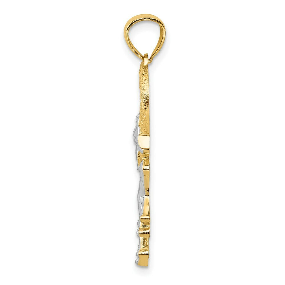 14K Yellow Gold and Rhodium Diamond-cut Frog in Heart Pendant