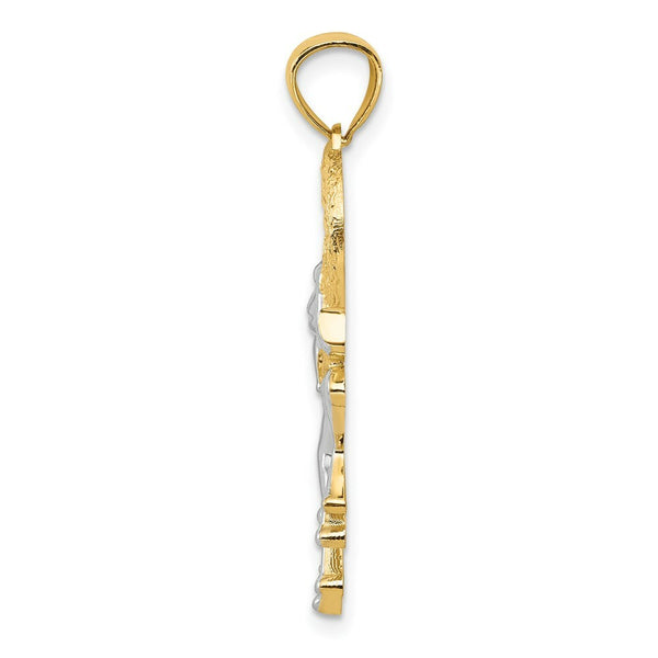 14K Yellow Gold and Rhodium Diamond-cut Frog in Heart Pendant