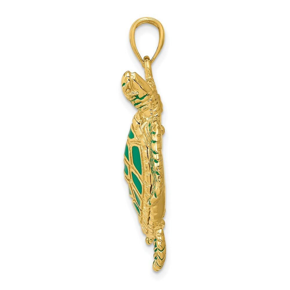 14K Yellow Gold 3-D Enameled Sea Turtle Pendant