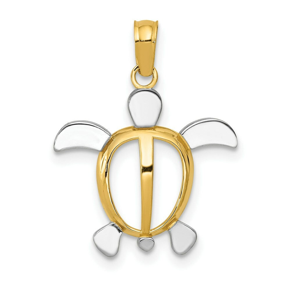 14K Yellow Gold & Rhodium Sea Turtle Pendant
