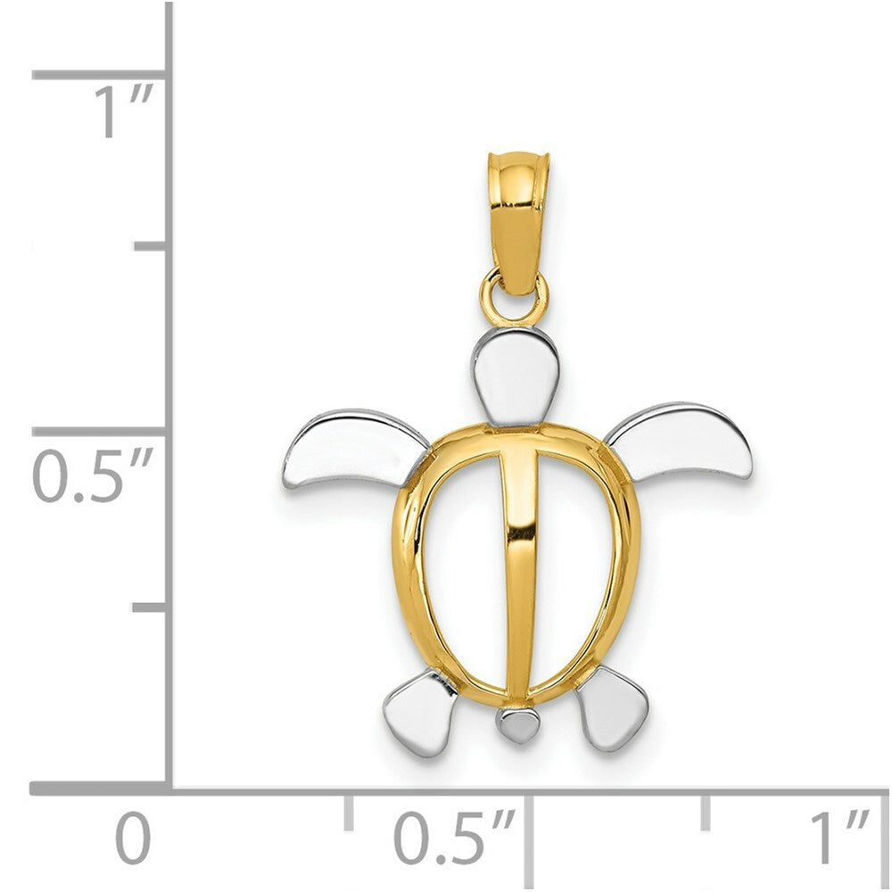 14K Yellow Gold & Rhodium Sea Turtle Pendant