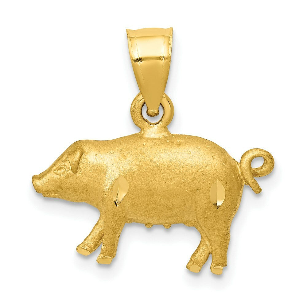14K Yellow Gold Diamond-cut Pig Pendant