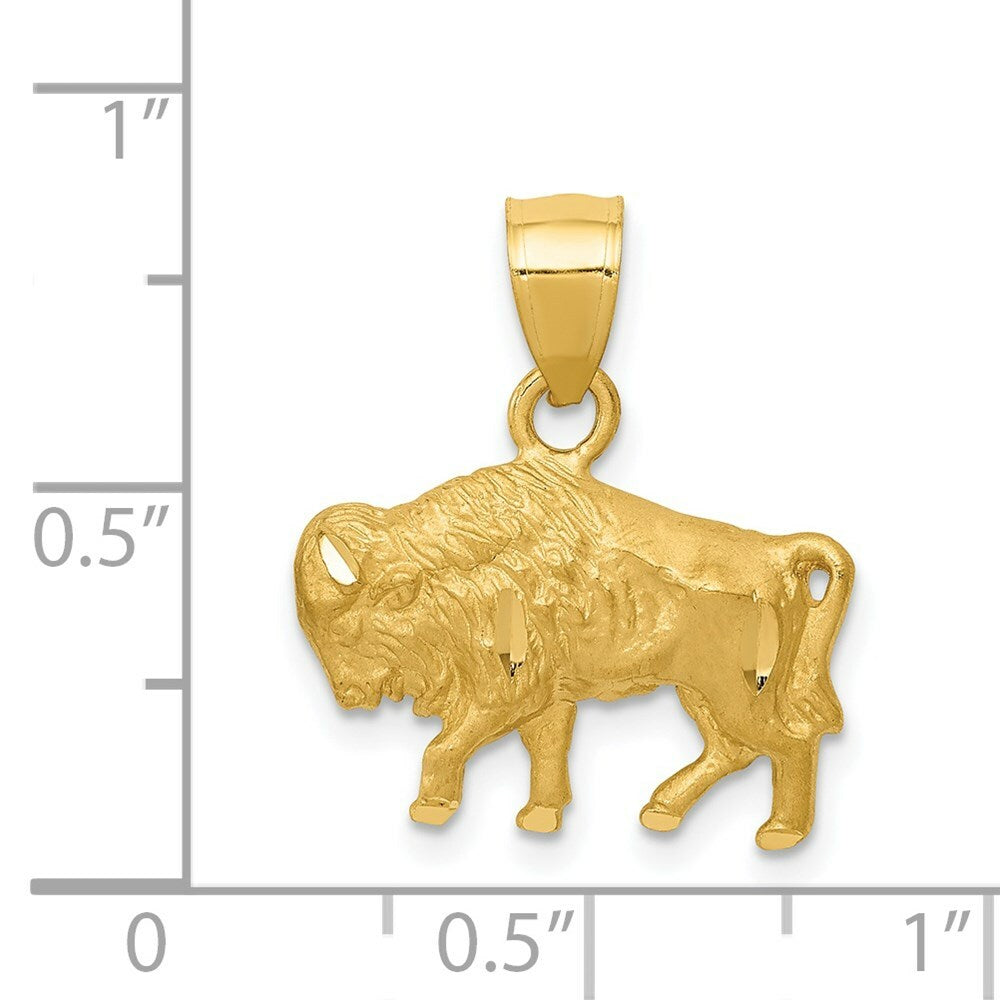 14K Yellow Gold Diamond-cut Buffalo Pendant