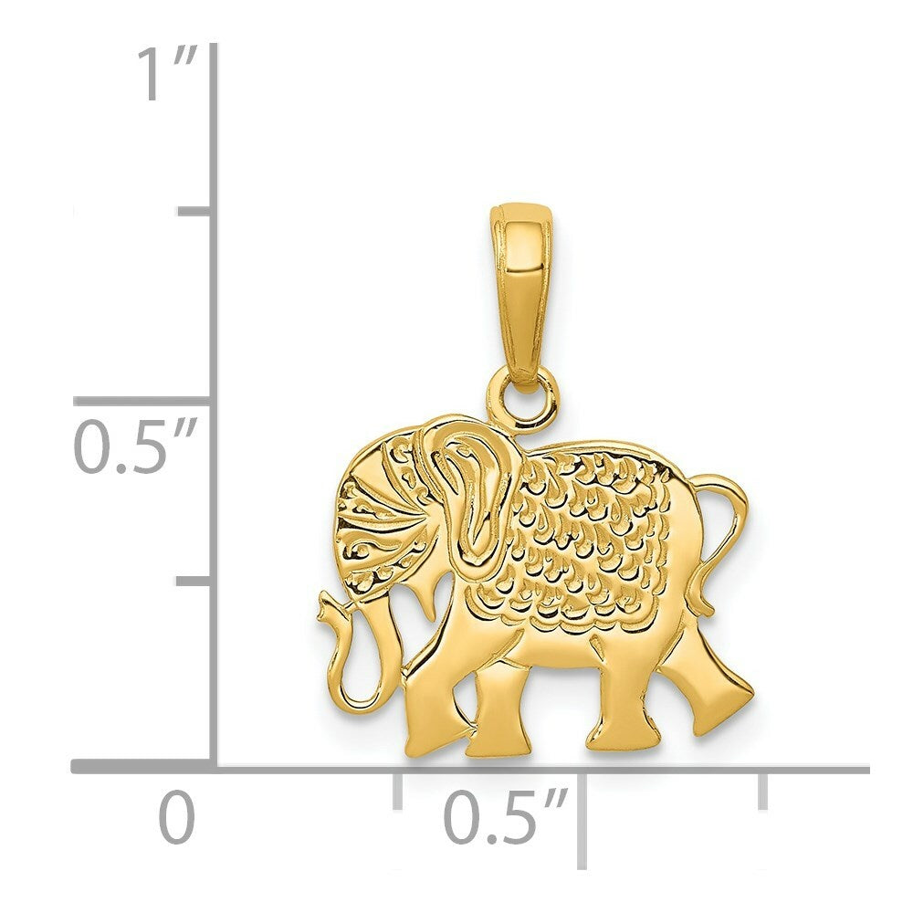 14K Yellow Gold Textured Elephant Pendant