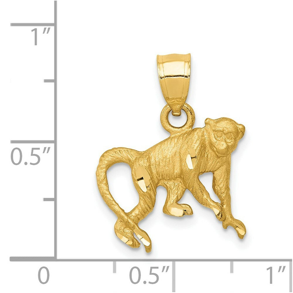 14K Yellow Gold Diamond-cut Monkey Pendant