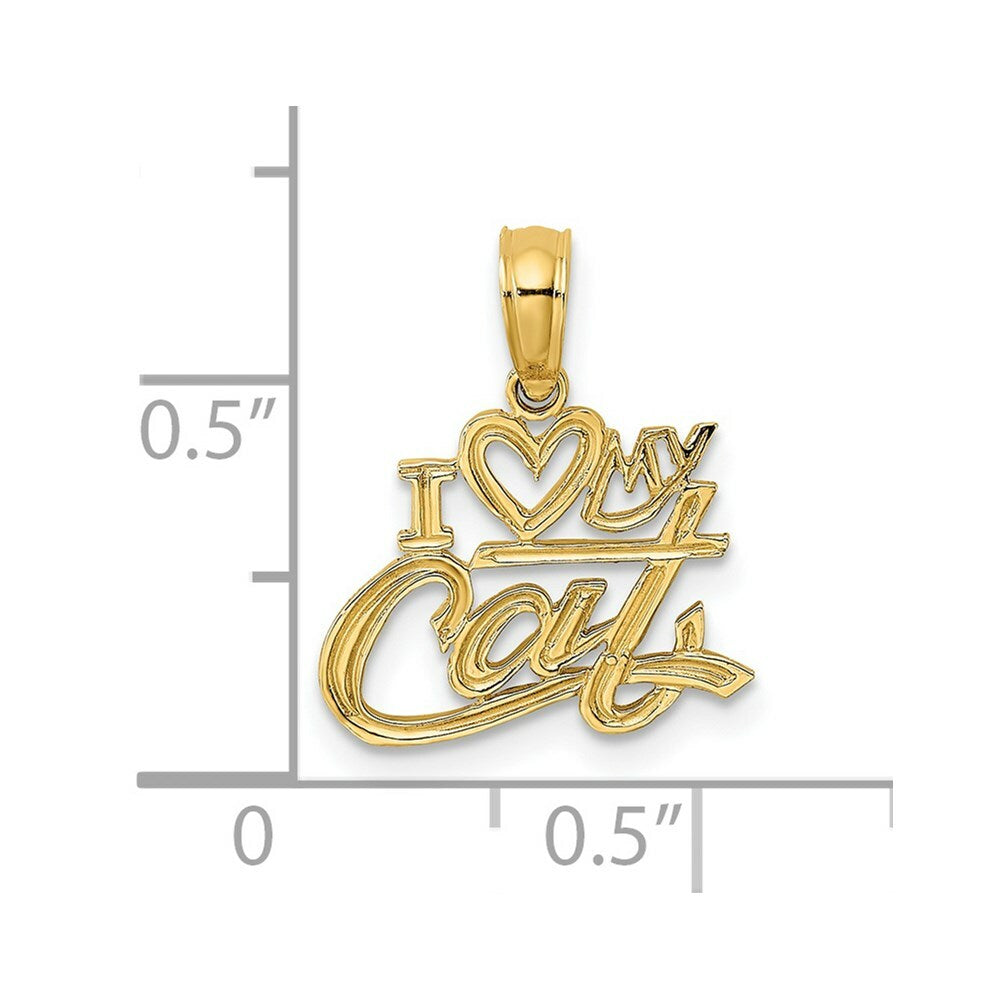 14K Yellow Gold I Heart My Cat Charm Pendant