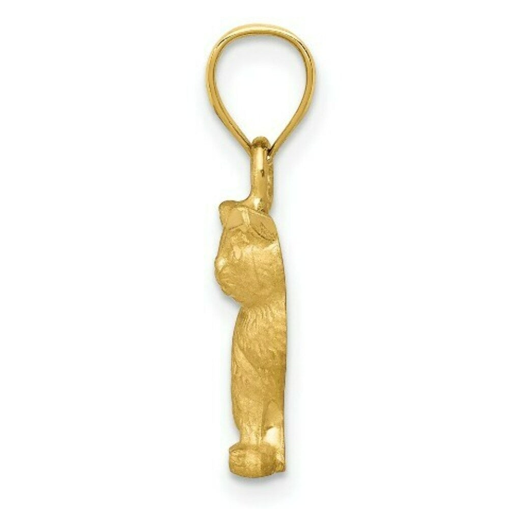 14K Yellow Gold Diamond-cut Cat Pendant