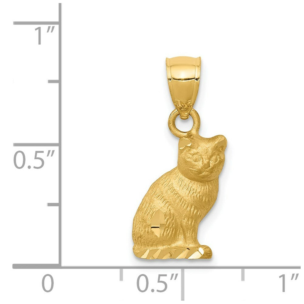 14K Yellow Gold Diamond-cut Cat Pendant