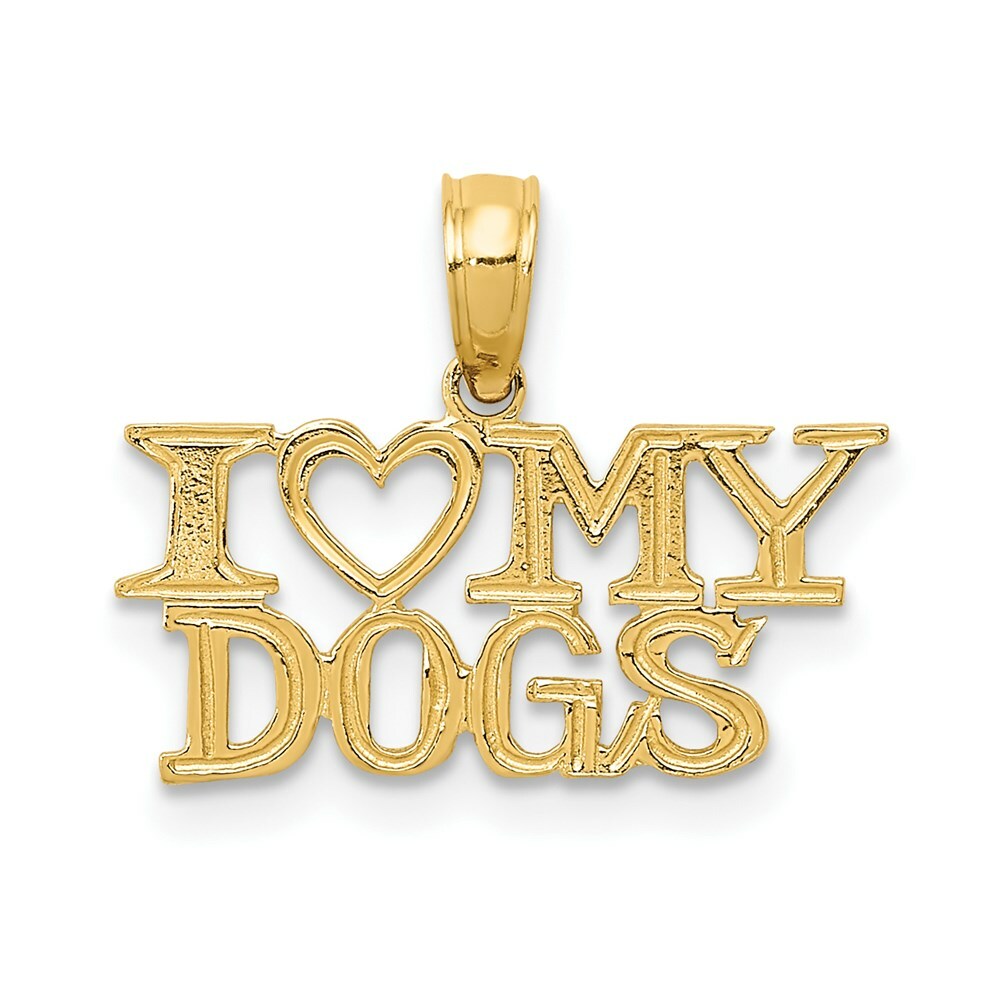 14K Yellow Gold I Heart My Dogs Pendant