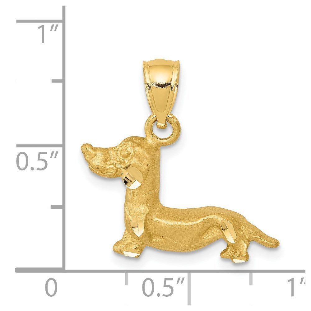 14K Yellow Gold Diamond-cut Dachshund Pendant