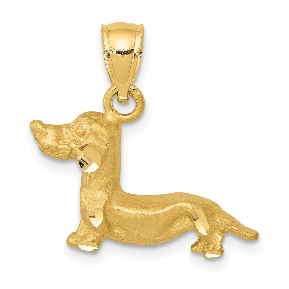 14K Yellow Gold Diamond-cut Dachshund Pendant