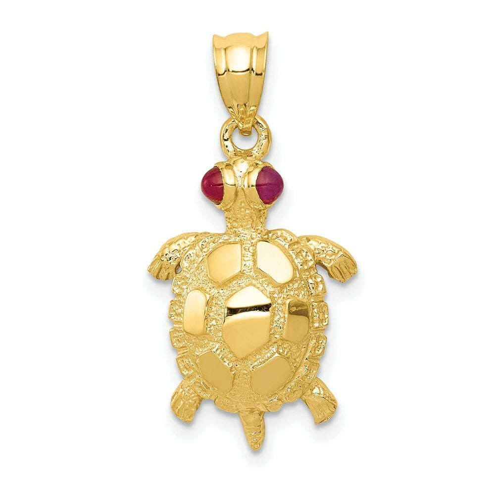 14K Yellow Gold Turtle with Ruby Eyes Pendant